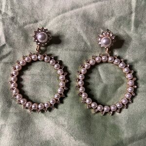 Faux Pearl and Gold Round Dangle Earrings